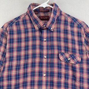 VTG Levi's Button Up Shirt Mens‎ L Red Plaid Long Sleeve Western USA Made